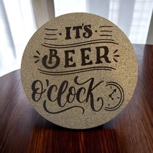 Beer O'Clock Cork Coaster. Set of 6 - Brown